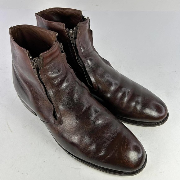 Allen Edmonds York Mens Brown Leather Boot US 11.5 D Double Zip Up Ankle Shoes - Picture 5 of 10